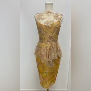 Brand New Badgley Mischka Yellow & Gold Sheath Dress Size 6